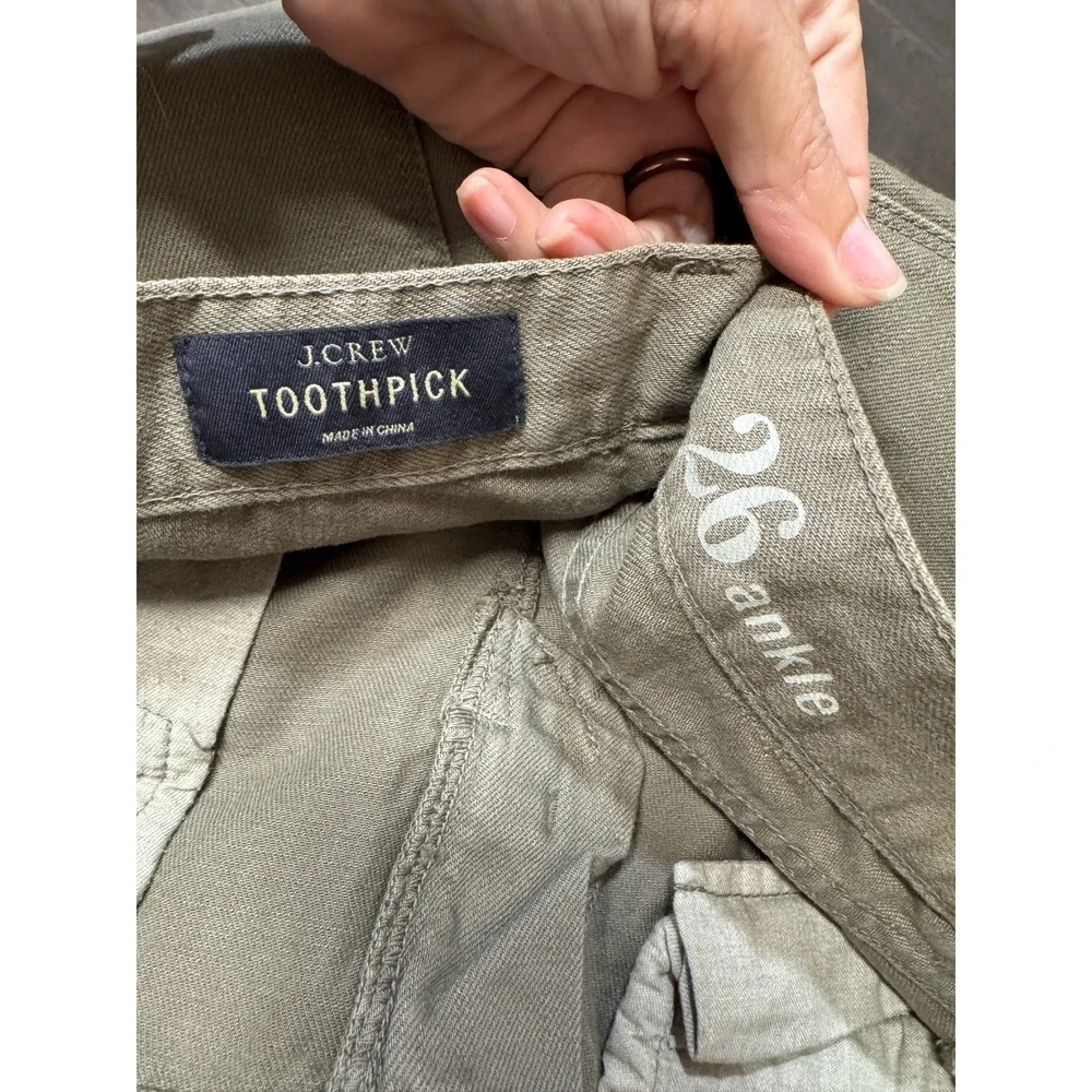 J. Crew Jeans size 26 Toothpick Ankle Pants Olive Green Skinny Zip Pocket‎ 04901
